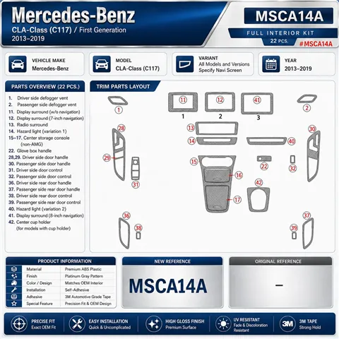 Mercedes-Benz CLA-Class 2014-2017 kit rivestimento cruscotto e interni 3D 22 pezzi 2