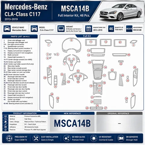 Mercedes-Benz CLA-Class 2014-2017 kit rivestimento cruscotto e interni 3D 46 pezzi 2