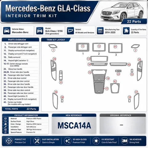 Mercedes-Benz GLA-Class 2014-2020 kit cruscotto 3D, 22 pezzi