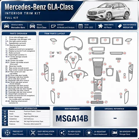Mercedes-Benz GLA-Class 2014-2020 kit cruscotto 3D, 46 pezzi