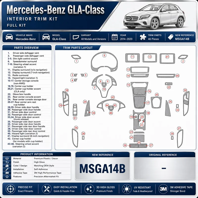 Mercedes-Benz GLA-Class 2014-2020 kit cruscotto 3D, 46 pezzi