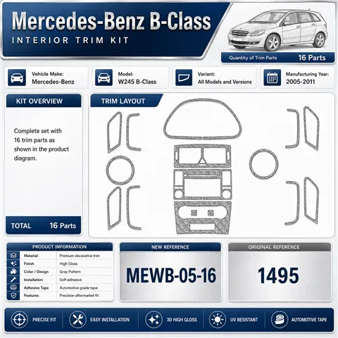 Mercedes-Benz W245 B-Class 2005-2011 kit rivestimento cruscotto e interni 3D 16 pezzi 2