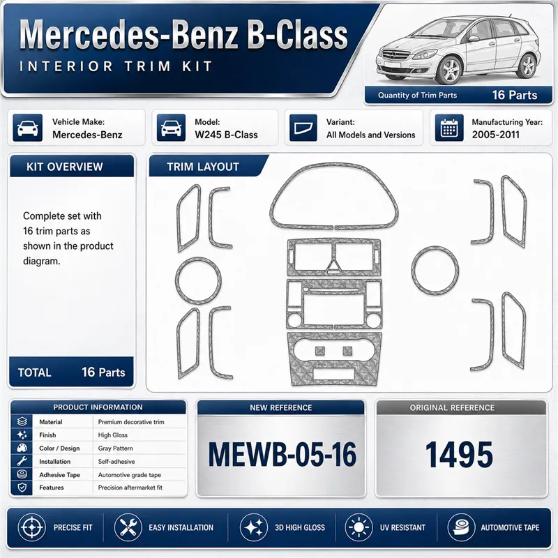 Mercedes W245 B-Class 2005-2011 kit cruscotto 3D, 16 pezzi