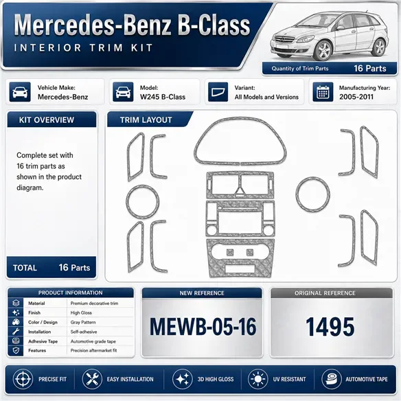 Mercedes W245 B-Class 2005-2011 kit cruscotto 3D, 16 pezzi