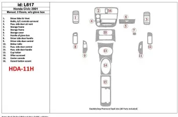 Honda Civic 2001-2001 Manual Gearbox, 2 Doors, Without glowe-box, 16 Parts set Cruscotto BD Rivestimenti interni