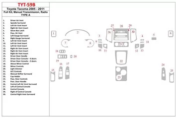 Toyota Tacoma 2005-UP Full Set, Manual Gear Box, Radio TYPE A Mascherine sagomate per rivestimento cruscotti 