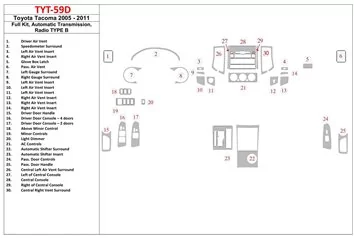 Toyota Tacoma 2005-UP Full Set, Automatic Gear, Radio TYPE B Mascherine sagomate per rivestimento cruscotti 
