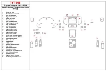 Toyota Tacoma 2005-UP Full Set, Manual Gear Box, Radio TYPE B Mascherine sagomate per rivestimento cruscotti 