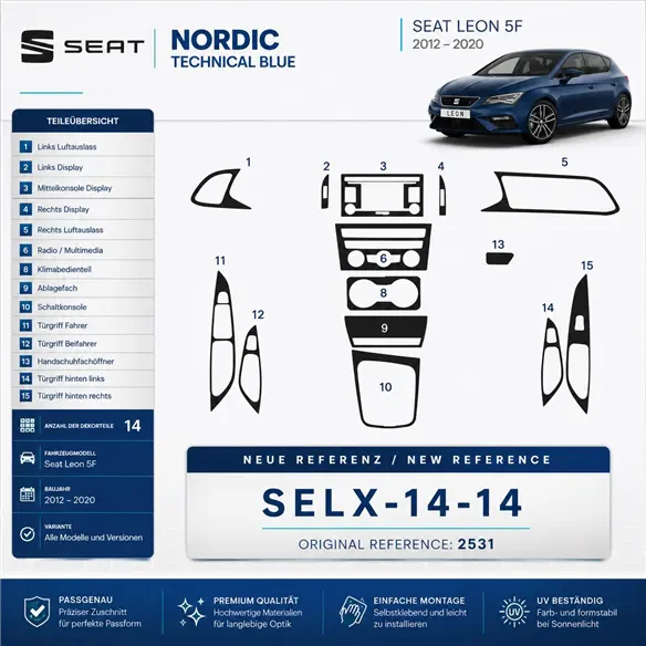 Seat Leon 2014-in poi kit rivestimento cruscotto e interni 3D 14 pezzi