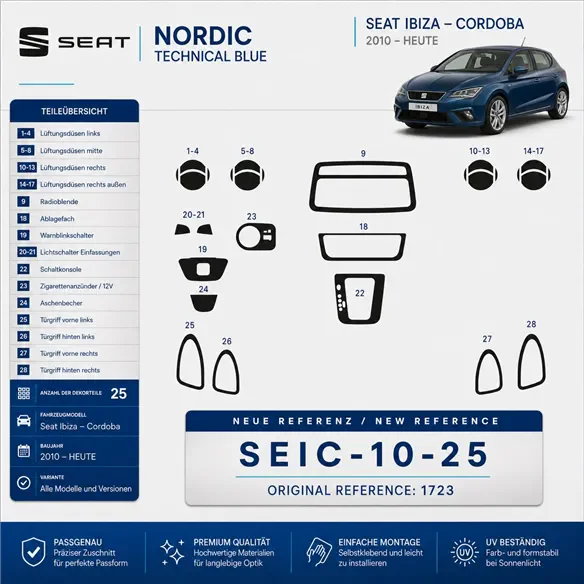 Seat Ibiza – Cordoba 2010-in poi kit rivestimento cruscotto e interni 3D 25 pezzi