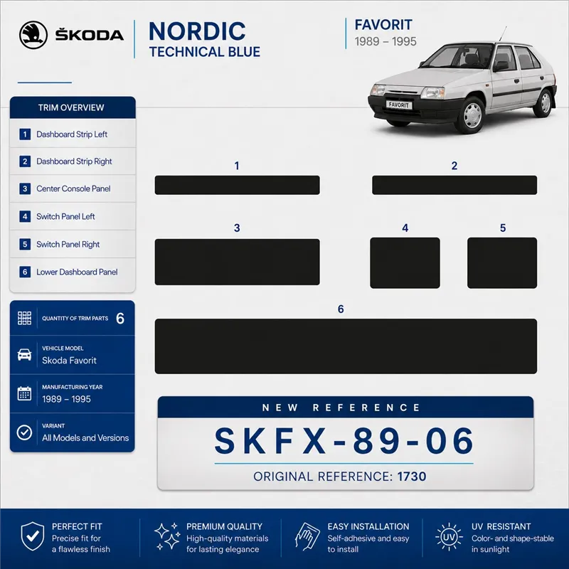 Skoda Favorit 1989-1995 kit rivestimento cruscotto e interni 3D 6 pezzi