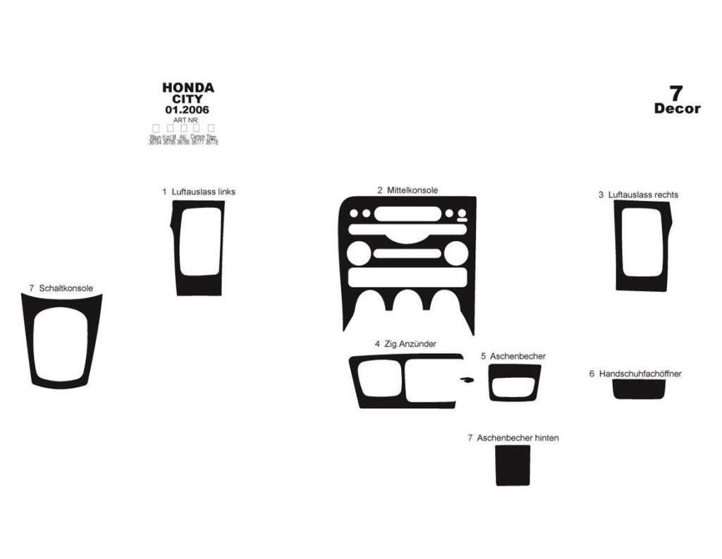 Honda Civic City 01.06 - 09.10 Kit Rivestimento Cruscotto all'interno del veicolo Cruscotti personalizzati 7-Decori Honda Civic City 01.06 - 09.10 Kit Rivestimento Cruscotto all'interno del veicolo Cruscotti personalizzati 7-Decori