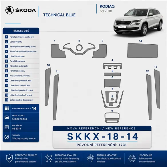 Skoda Kodiaq 2018 kit rivestimento cruscotto e interni 3D 14 pezzi