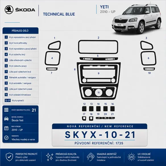 Skoda Yeti 2010-in poi kit rivestimento cruscotto e interni 3D 21 pezzi
