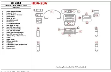 Honda CR-V 1997-1998 Basic Set, 22 Pieces, Cruscotto BD Rivestimenti interni