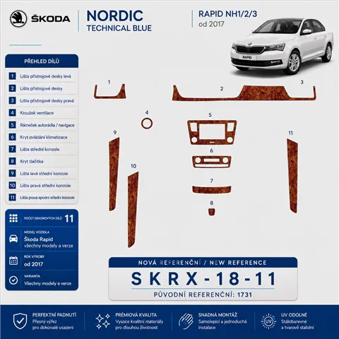 Skoda Rapid 2018 kit rivestimento cruscotto e interni 3D 11 pezzi