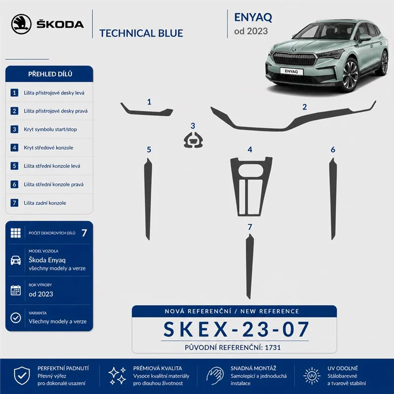 Skoda Enyaq 2023 kit rivestimento cruscotto e interni 3D 7 pezzi