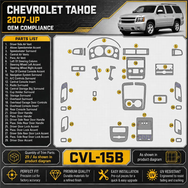 Chevrolet Tahoe 2007-in poi OEM Compliance kit rivestimento cruscotto e interni 3D