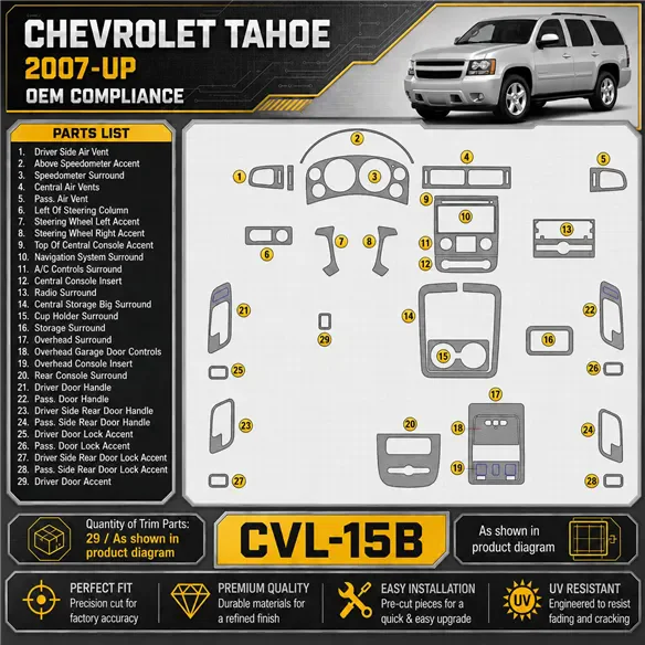 Chevrolet Tahoe 2007-in poi OEM Compliance kit rivestimento cruscotto e interni 3D
