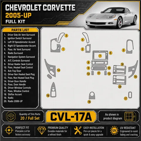 Chevrolet Corvette 2005-in poi set completo kit rivestimento cruscotto e interni 3D