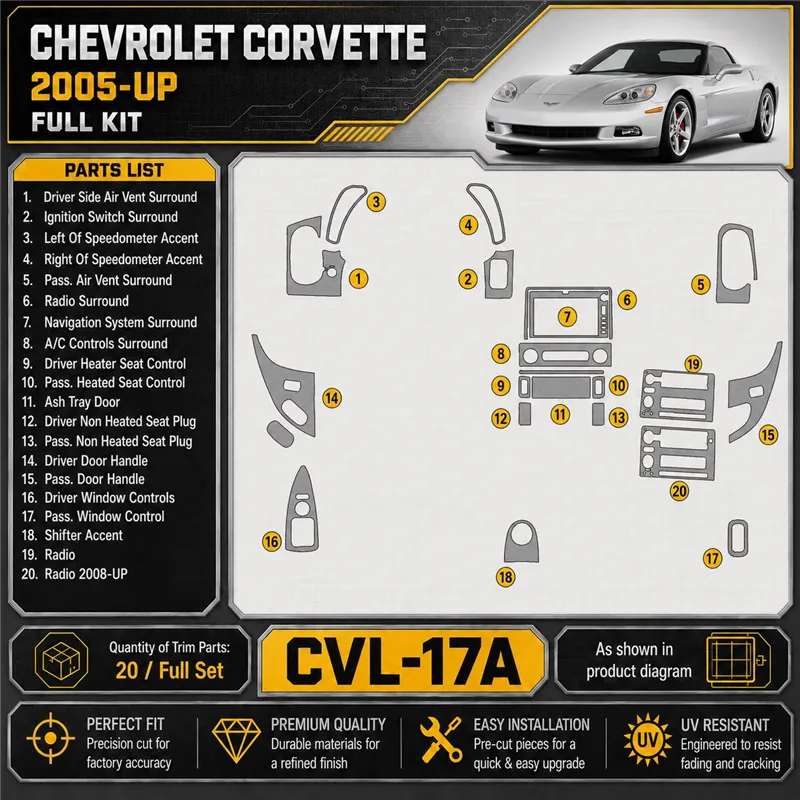 Chevrolet Corvette 2005-in poi set completo kit rivestimento cruscotto e interni 3D