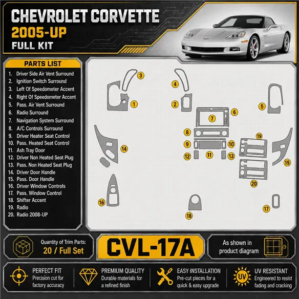 Chevrolet Corvette 2005-in poi set completo kit rivestimento cruscotto e interni 3D