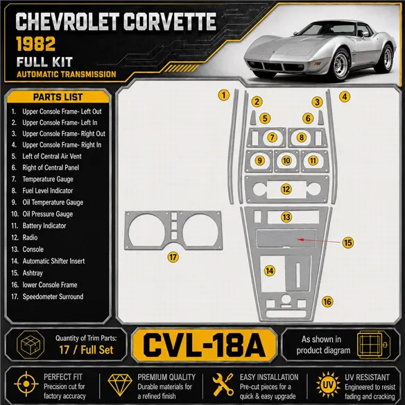 Chevrolet Corvette C3 1982-1982 set completo; cambio automatico kit rivestimento cruscotto e interni 3D