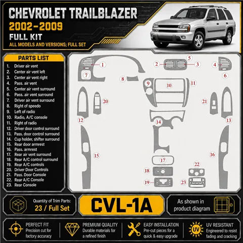 Chevrolet Trail Blazer 2002-in poi set completo kit rivestimento cruscotto e interni 3D 2
