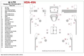 Honda CR-V 2010-UP Basic Set, EX Model Cruscotto BD Rivestimenti interni