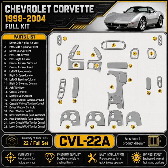 Chevrolet Corvette 1998-2004 set completo kit rivestimento cruscotto e interni 3D