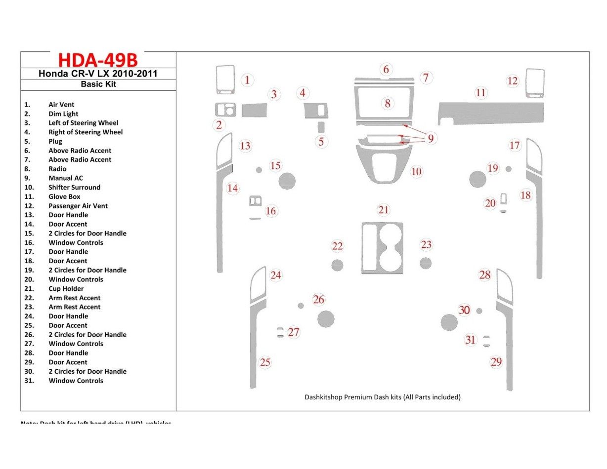 Honda CR-V 2010-UP Basic Set, LX Model Cruscotto BD Rivestimenti interni