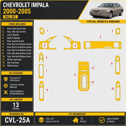 Chevrolet Impala 2000-2005 set completo kit rivestimento cruscotto e interni 3D