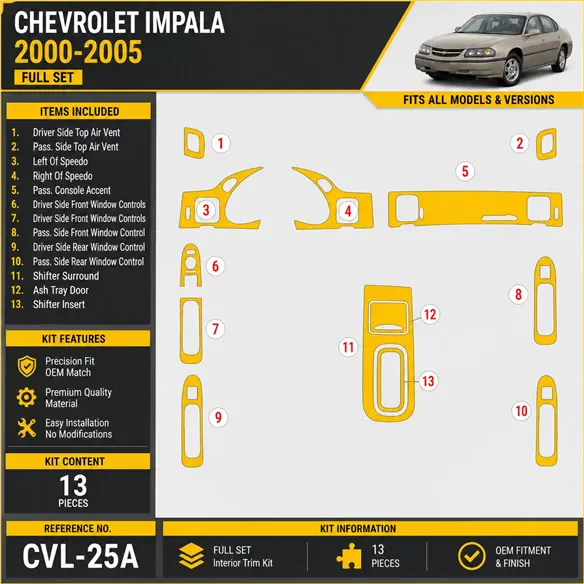 Chevrolet Impala 2000-2005 set completo kit rivestimento cruscotto e interni 3D