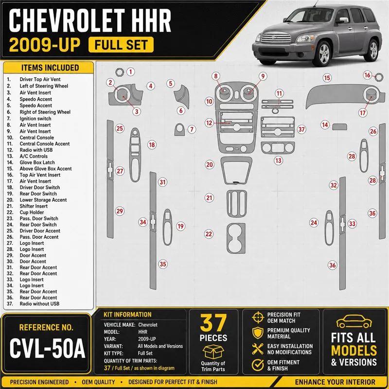 Chevrolet HHR 2009-in poi set completo kit rivestimento cruscotto e interni 3D