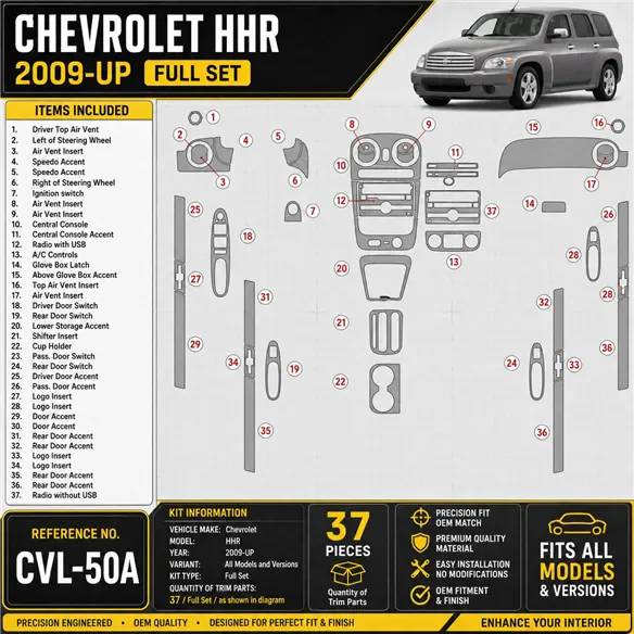 Chevrolet HHR 2009-in poi set completo kit rivestimento cruscotto e interni 3D