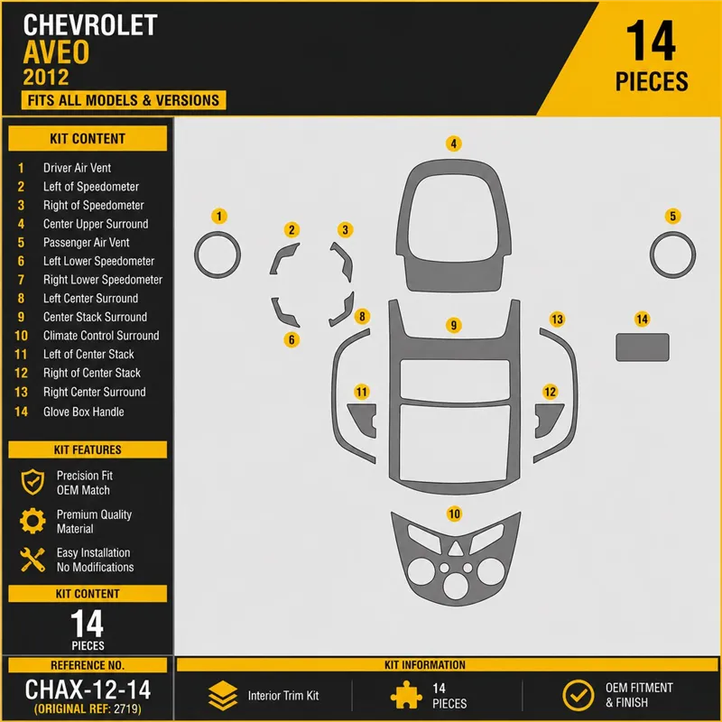 Chevrolet Aveo 2012 kit rivestimento cruscotto e interni 3D 14 pezzi