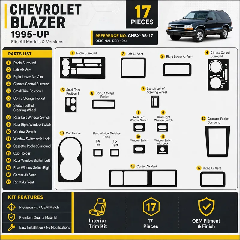 Chevrolet Blazer 1995-in poi kit rivestimento cruscotto e interni 3D 17 pezzi