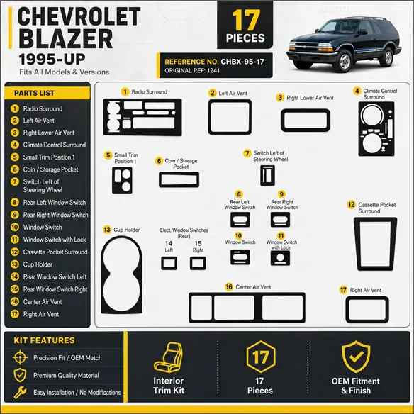 Chevrolet Blazer 1995-in poi kit rivestimento cruscotto e interni 3D 17 pezzi