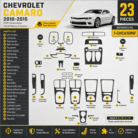 Chevrolet Camaro 2010-2015 kit rivestimento cruscotto e interni 3D 23 pezzi