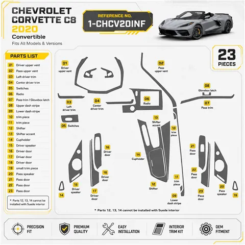 Chevrolet Corvette C8 2020 Convertible kit rivestimento cruscotto e interni 3D 23 pezzi