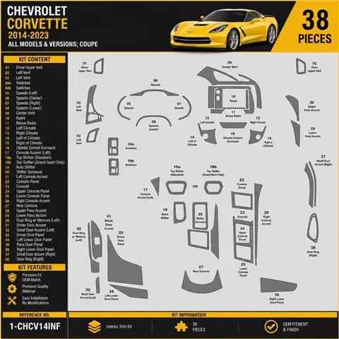 Chevrolet Corvette 2014-2020 Coupe kit rivestimento cruscotto e interni 3D 38 pezzi