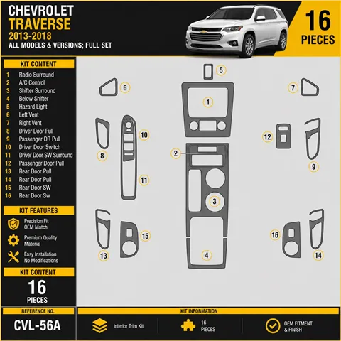 Chevrolet Traverse 2013-in poi set completo kit rivestimento cruscotto e interni 3D 2