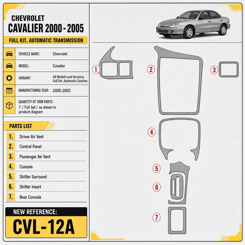 Chevrolet Cavalier 2000-2005 set completo; cambio automatico kit rivestimento cruscotto e interni 3D