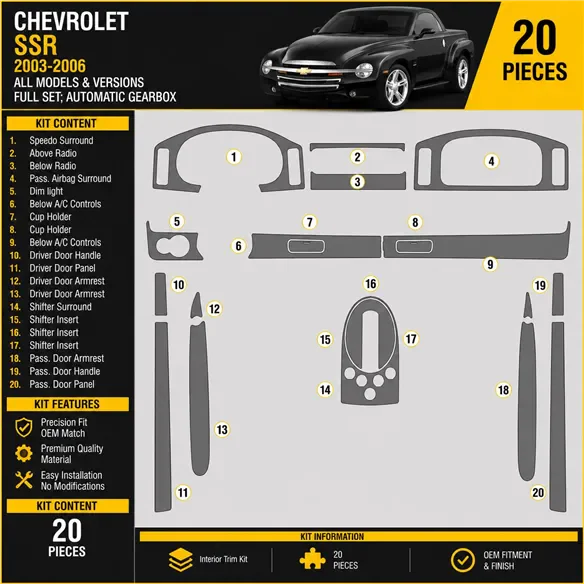 Chevrolet SSR 2003-2006 set completo kit rivestimento cruscotto e interni 3D