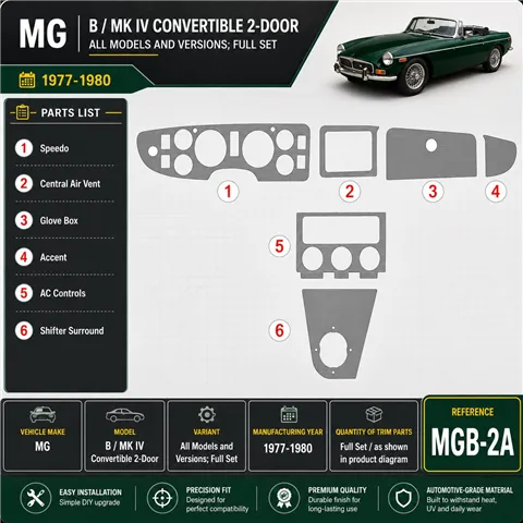 MG B 1977-1980 set completo kit rivestimento cruscotto e interni 3D 2