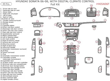 Hyundai Sonata 2006-UP Full Set, Without Heated Seats, Auto AC Control Mascherine sagomate per rivestimento cruscotti 2