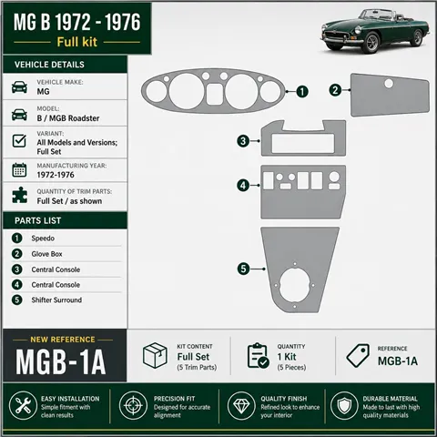 MG B 1972-1976 set completo kit rivestimento cruscotto e interni 3D 2