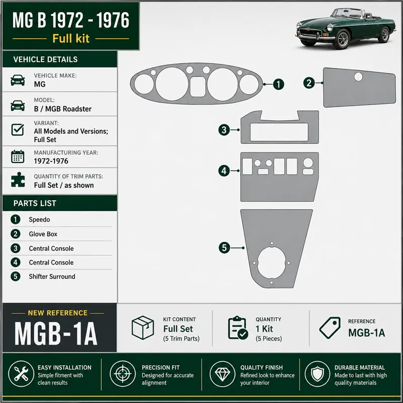 MG B 1972-1976 set completo kit rivestimento cruscotto e interni 3D