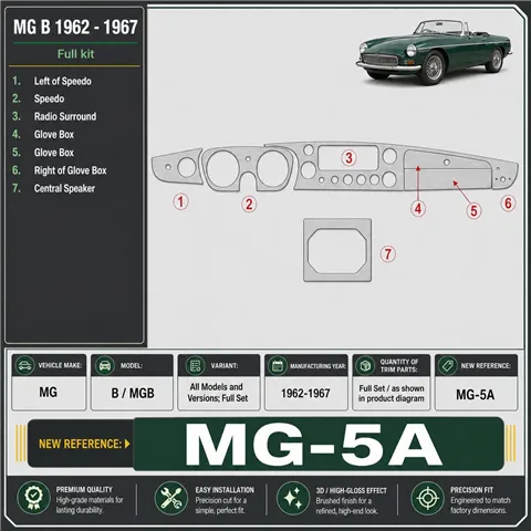 MG B 1962-1967 set completo kit rivestimento cruscotto e interni 3D 2