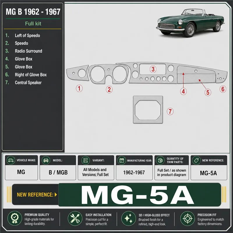 MG B 1962-1967 set completo kit rivestimento cruscotto e interni 3D